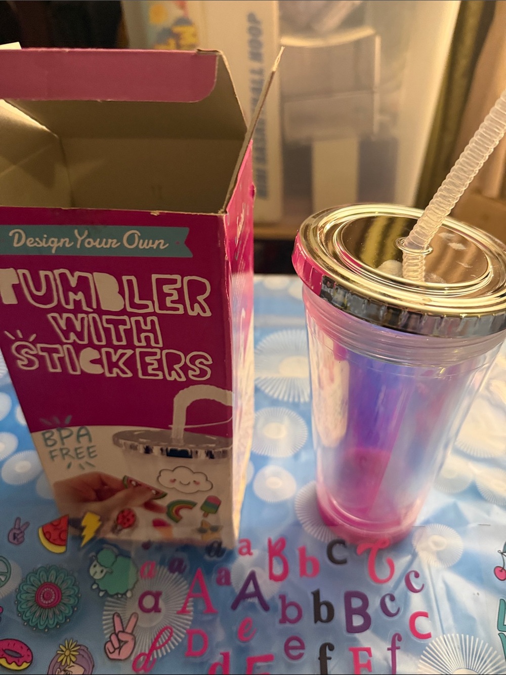 Pink Iridescent Party Tumbler with Straw and Lid 4+
